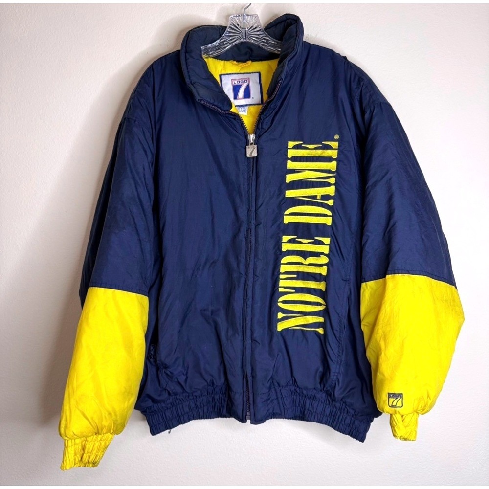 Notre Dame Fighting Irish Vintage Logo 7 Puffer Jacket Mens XL Full Zip FLAW